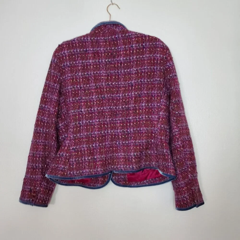 Jones New York Country Women Sz Large Purple Pink Tweed Wool Blend Blazer Jacket - Picture 2 of 12